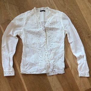 Massimo Dutti White button down eyelet shirt